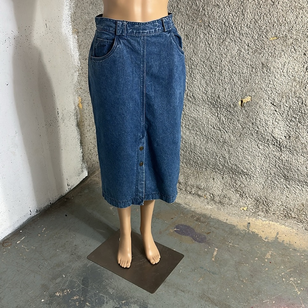 Vintage Cotton Jean Pencil Midi Skirt, S - Picture 6 of 16